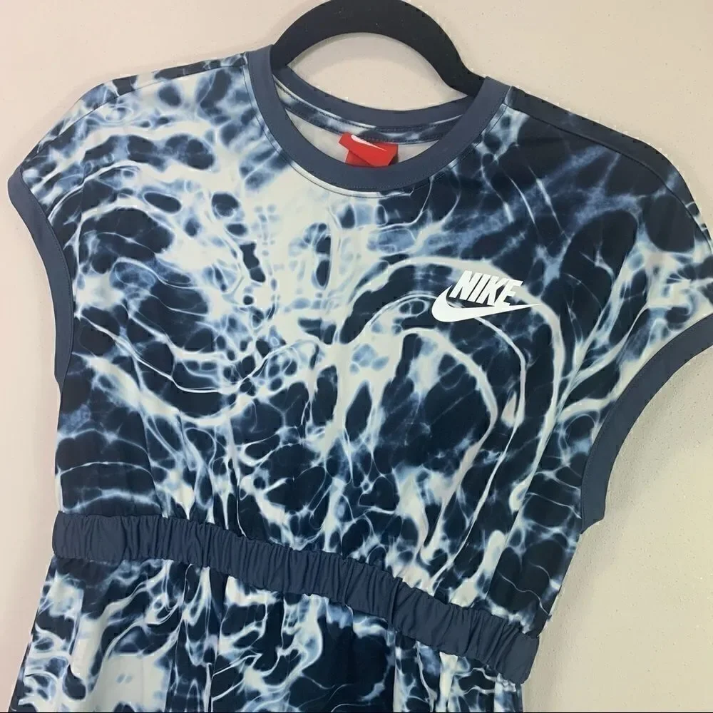 Nike blue white top tie dye elastic waist medium (c1)
